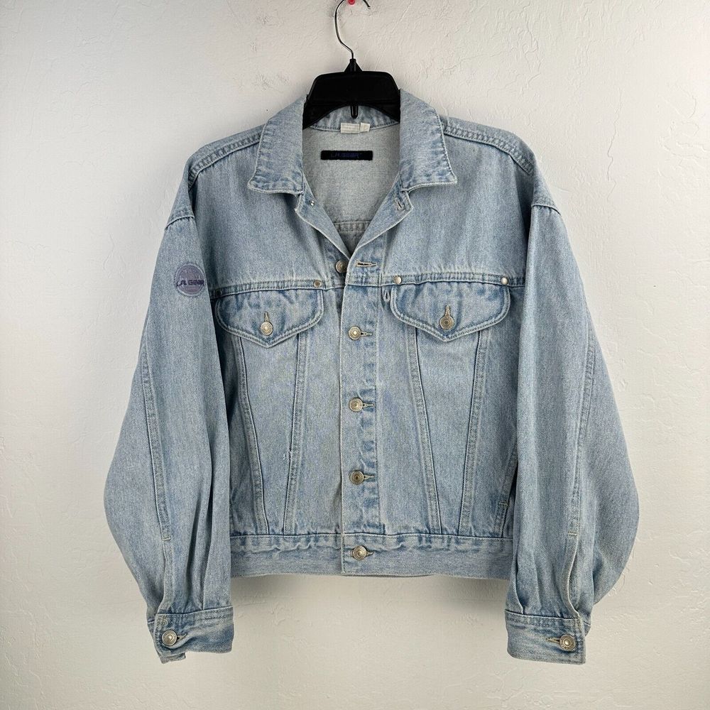 Vintage‎ L.A Gear Jean Jacket Mens S Blue Denim Retro Minimalist Logo